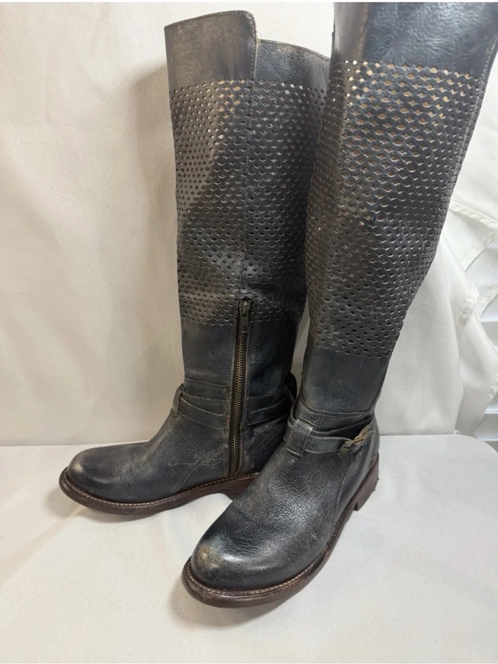 Bed Stu Rider Boots Women's Bench Made Distressed Side Zip Knee High Sz 7 EUC